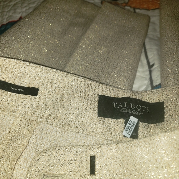 Talbots 2pc Blazer And Pant Set Metallic Gold Cotton Blend Sz 2 Holiday Formal - Picture 16 of 16